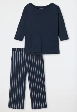 Schiesser Pajamas 3/4-length Modal Oversized Shirt Dark Blue - Modern Nightwear -Uni Style Shop schlafanzug 3 4 lang modal oversized shirt dunkelblau modern nightwear 179234 803 detail1