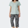 Schiesser Pajamas 3/4 Length Modal V-neck Multicolored - Contemporary Nightwear