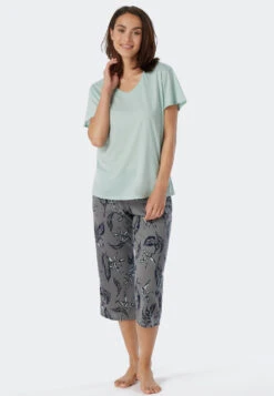 Schiesser Pajamas 3/4 Length Modal V-neck Multicolored - Contemporary Nightwear -Uni Style Shop schlafanzug 3 4 lang modal v ausschnitt multicolor contemporary nightwear 1 179242 913 front