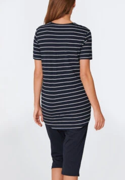 Schiesser Pajamas 3/4 Length Stripes Midnight Blue - Original Classics