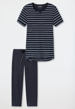 Schiesser Pajamas 3/4 Length Stripes Midnight Blue - Original Classics -Uni Style Shop schlafanzug 3 4 lang ringel nachtblau original classics 161067 804 detail1