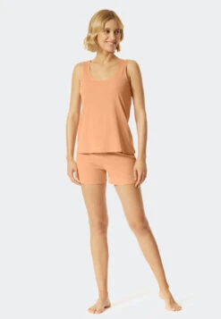 Schiesser Pajamas Short Double Rib Peach - Modern Rib - Natural Dye -Uni Style Shop schlafanzug kurz doppelripp pfirsich modern rib natural dye 176850 612 detail2