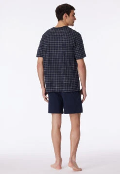 Schiesser Short Dark Blue Checkered Pajamas - Dark Sapphire