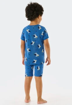 Schiesser Pajamas Short Fine Rib Organic Cotton Pelicans Fish Aqua - Natural Love -Uni Style Shop schlafanzug kurz feinripp organic cotton pelikane fische aqua natural love 179017 833 back