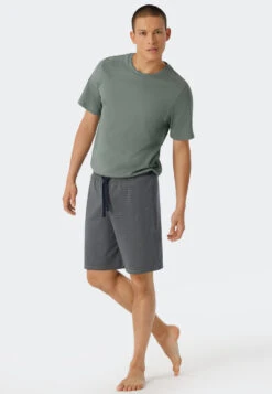 Schiesser Pajamas Short Interlock Jade Patterned - Fine Interlock -Uni Style Shop schlafanzug kurz interlock jade gemustert fine interlock 179119 713 front