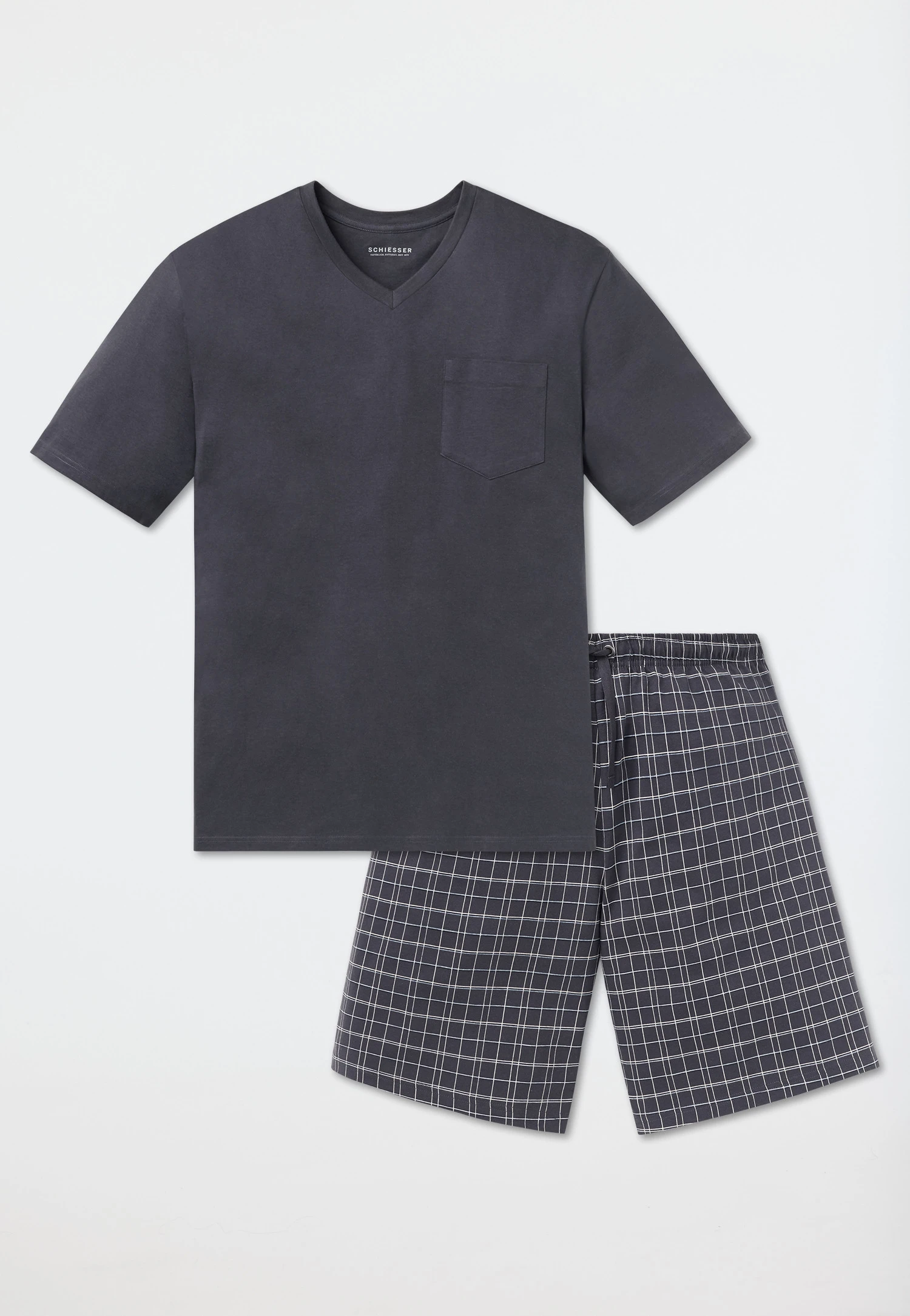 Schiesser Short Pajamas Jersey V-neck Gray - Ebony 1 Schiesser Short Pajamas Jersey V-neck Gray - Ebony
