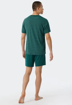Schiesser Pajamas Short Modal Stripes Lime - Long Life Soft -Uni Style Shop schlafanzug kurz modal ringel linde long life soft 179124 705 back
