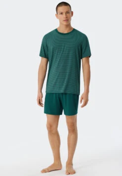Schiesser Pajamas Short Modal Stripes Lime - Long Life Soft -Uni Style Shop schlafanzug kurz modal ringel linde long life soft 179124 705 detail2