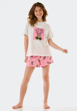 Schiesser Pajamas Short Organic Cotton Pineapple White - Ocean Flow -Uni Style Shop schlafanzug kurz organic cotton ananas weiss ocean flow 178971 100 front