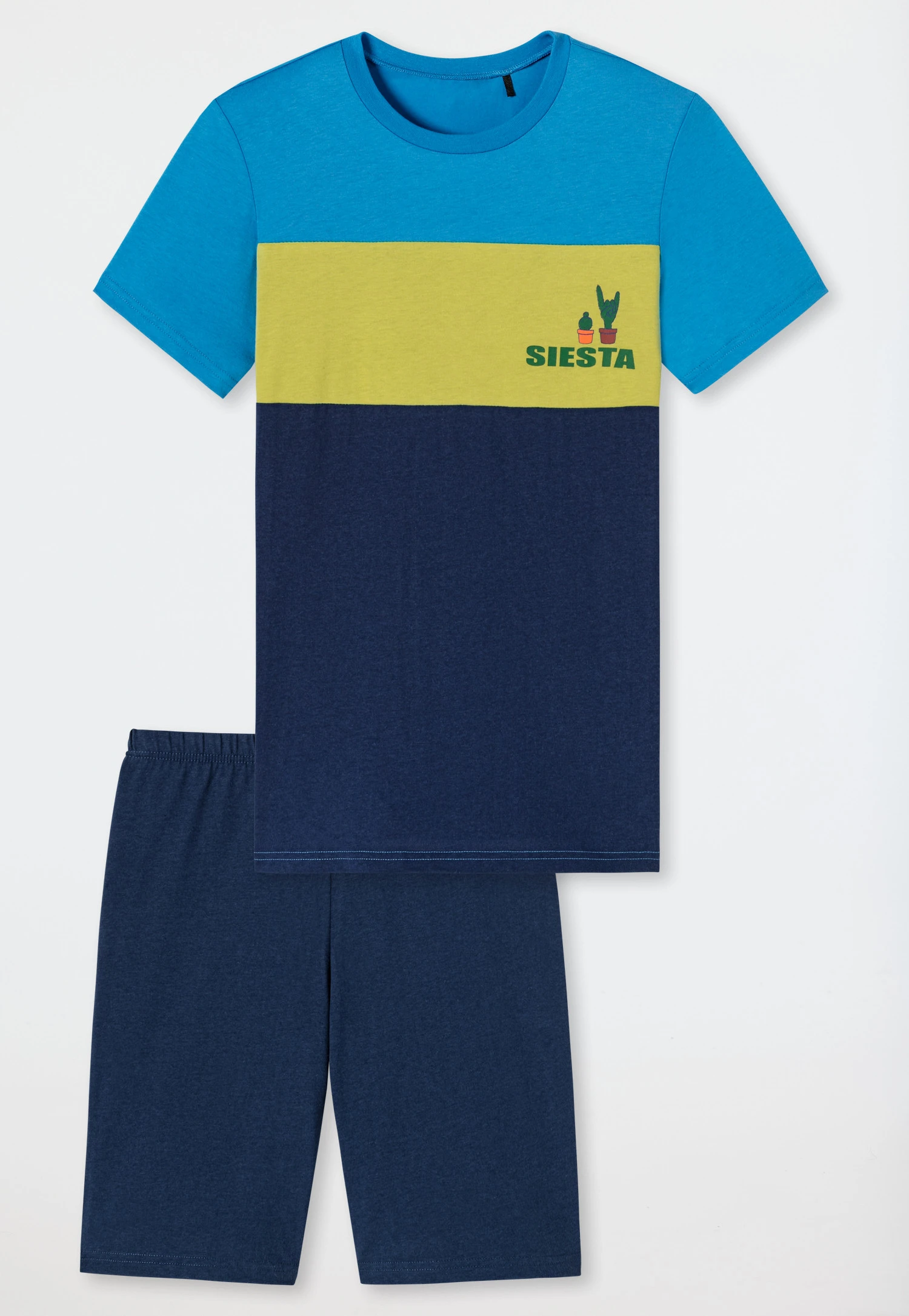 Schiesser Short Pajamas Organic Cotton Block Stripes Blue - Siesta Digital 2 Schiesser Short Pajamas Organic Cotton Block Stripes Blue - Siesta Digital - Image 2