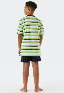 Schiesser Pajamas Short Organic Cotton Block Stripes Lime - Ocean Flow -Uni Style Shop schlafanzug kurz organic cotton blockringel lime ocean flow 178982 710 back