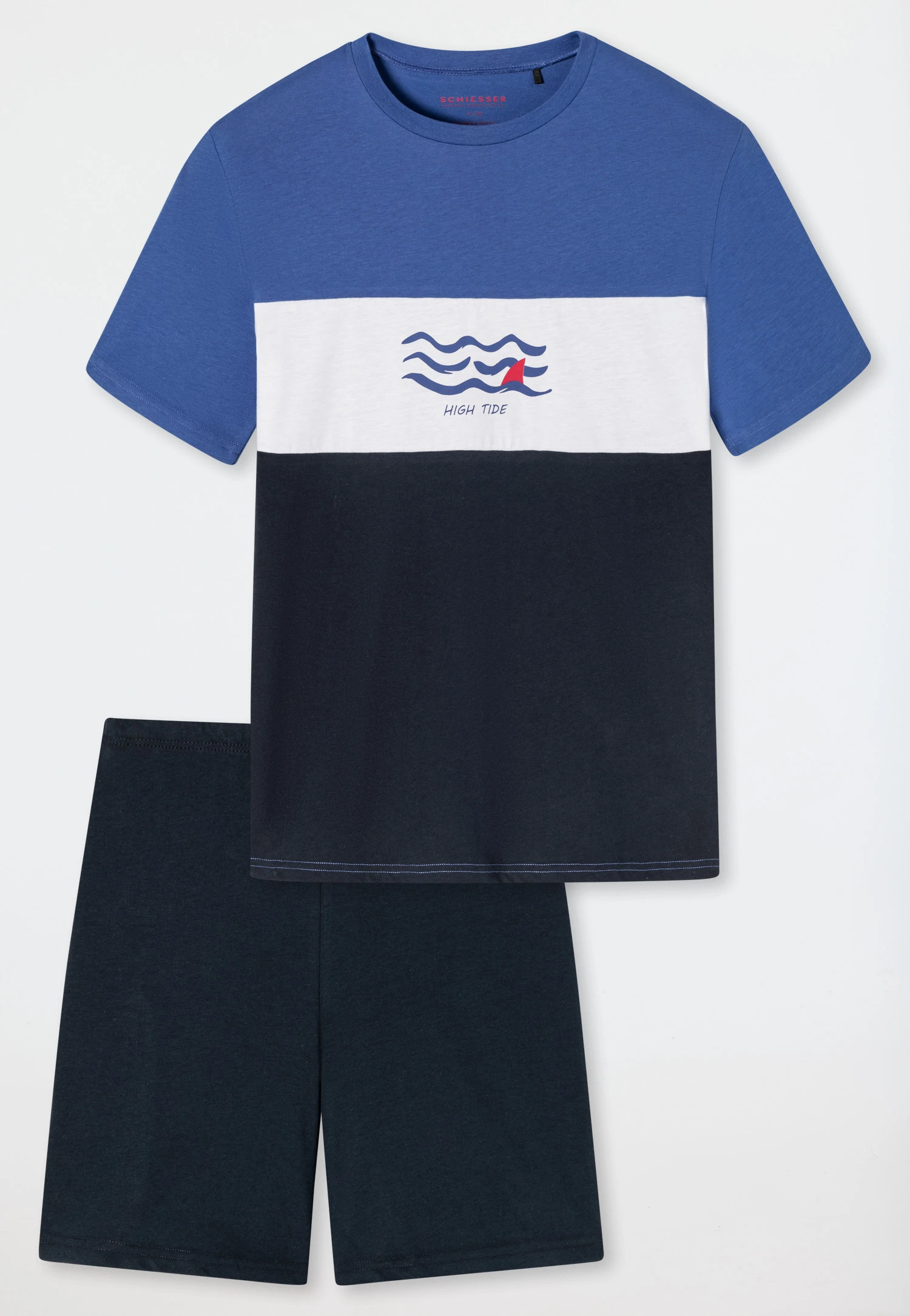 Schiesser Pajamas Short Organic Cotton Block Stripes Waves Aqua - Aquatic Flow 3 Schiesser Pajamas Short Organic Cotton Block Stripes Waves Aqua - Aquatic Flow - Image 3