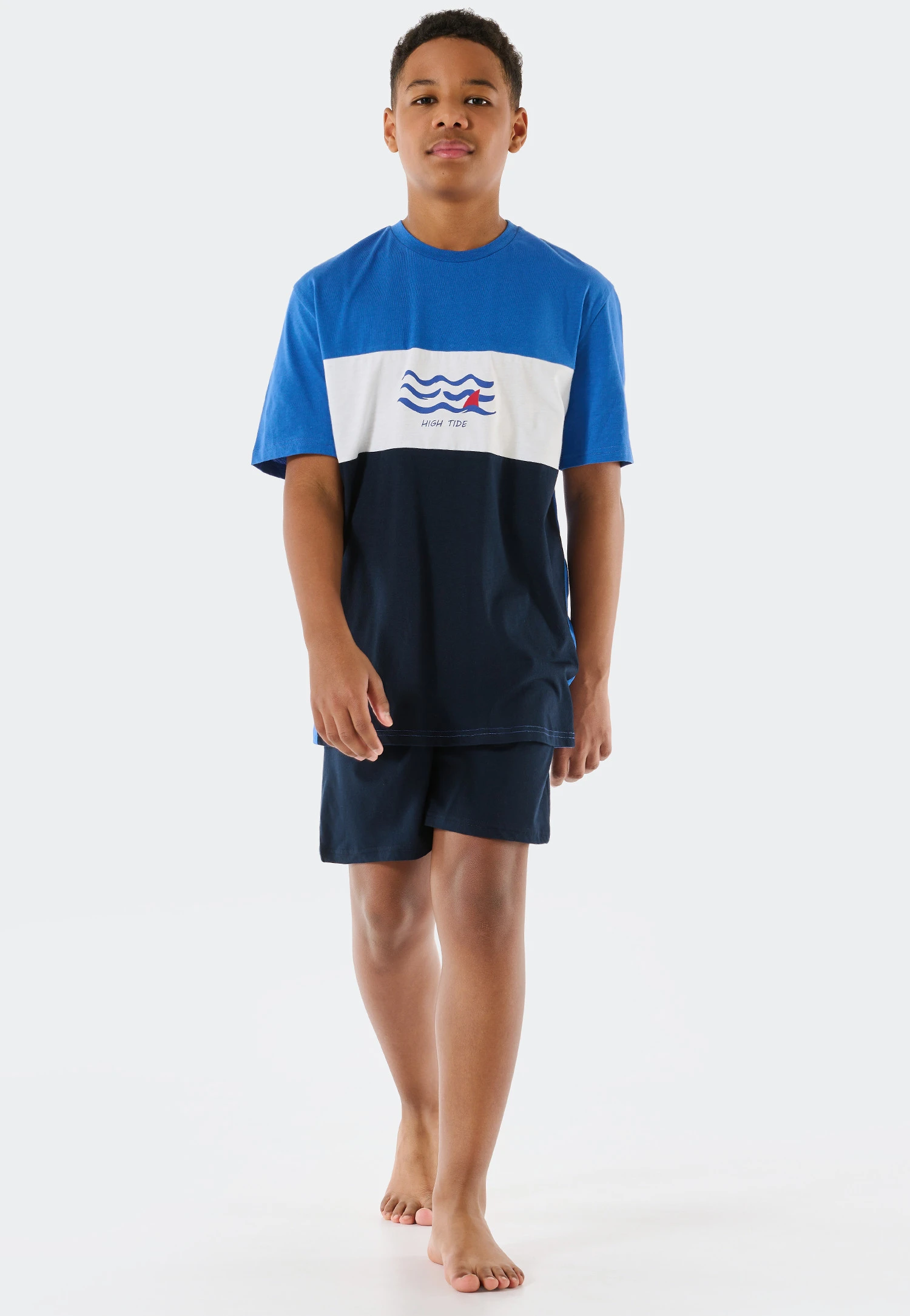 Schiesser Pajamas Short Organic Cotton Block Stripes Waves Aqua - Aquatic Flow 1 Schiesser Pajamas Short Organic Cotton Block Stripes Waves Aqua - Aquatic Flow