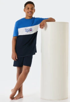 Schiesser Pajamas Short Organic Cotton Block Stripes Waves Aqua - Aquatic Flow 5 Schiesser Pajamas Short Organic Cotton Block Stripes Waves Aqua - Aquatic Flow -Uni Style Shop schlafanzug kurz organic cotton blockringel wellen aqua aquatic flow 178984 833 front