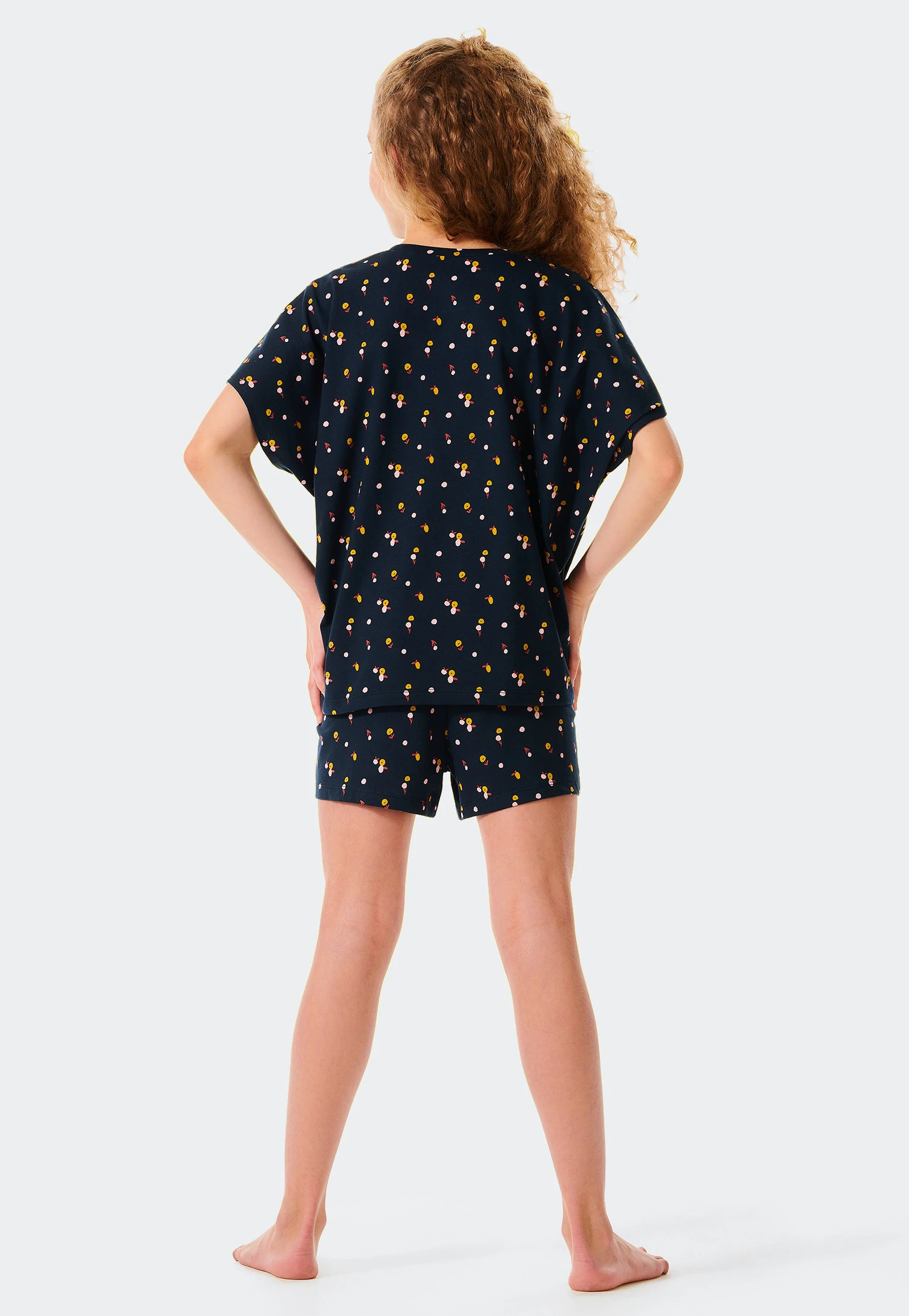 Schiesser Short Pajamas Organic Cotton Flowers Anthracite - Happy Summer 1 Schiesser Short Pajamas Organic Cotton Flowers Anthracite - Happy Summer