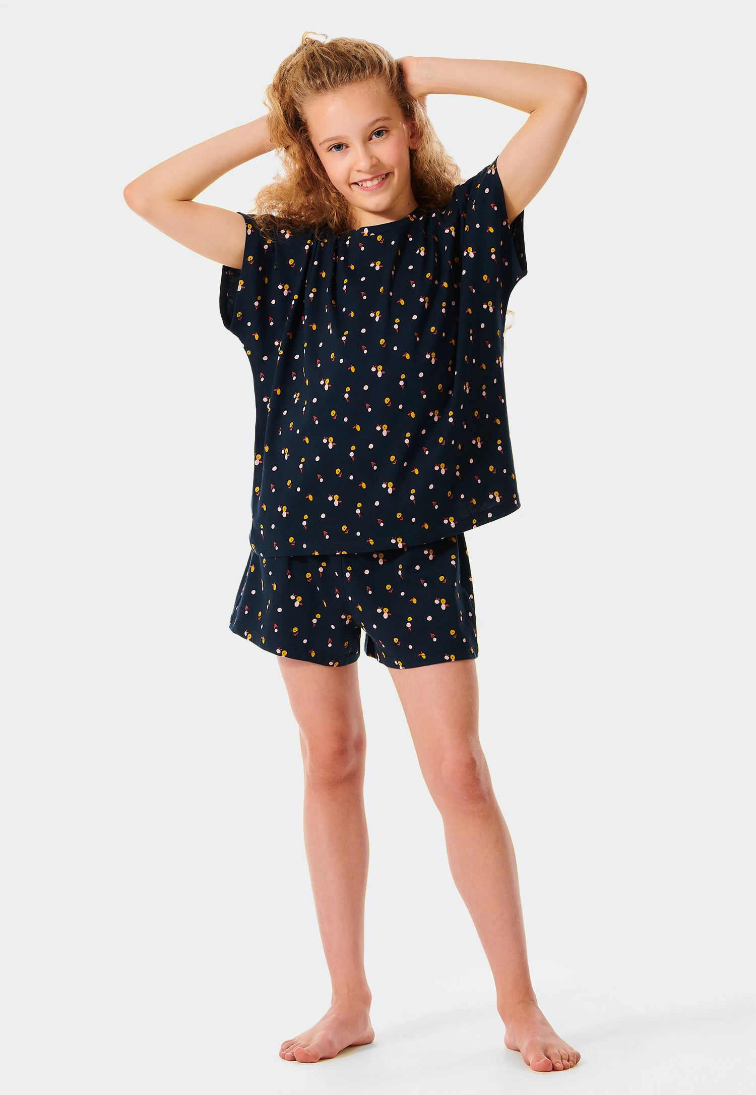 Schiesser Short Pajamas Organic Cotton Flowers Anthracite - Happy Summer 2 Schiesser Short Pajamas Organic Cotton Flowers Anthracite - Happy Summer - Image 2