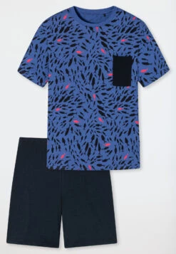 Schiesser Pajamas Short Organic Cotton Chest Pocket Fish Aqua - Aquatic Flow -Uni Style Shop schlafanzug kurz organic cotton brusttasche fische aqua aquatic flow 178985 833 detail1