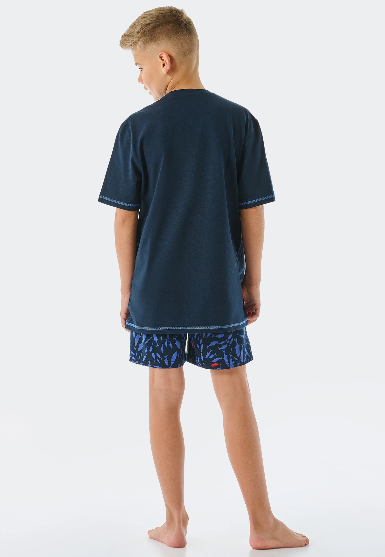 Schiesser Pajamas Short Organic Cotton Chest Pocket Fish Dark Blue - Aquatic Flow 3 Schiesser Pajamas Short Organic Cotton Chest Pocket Fish Dark Blue - Aquatic Flow - Image 3