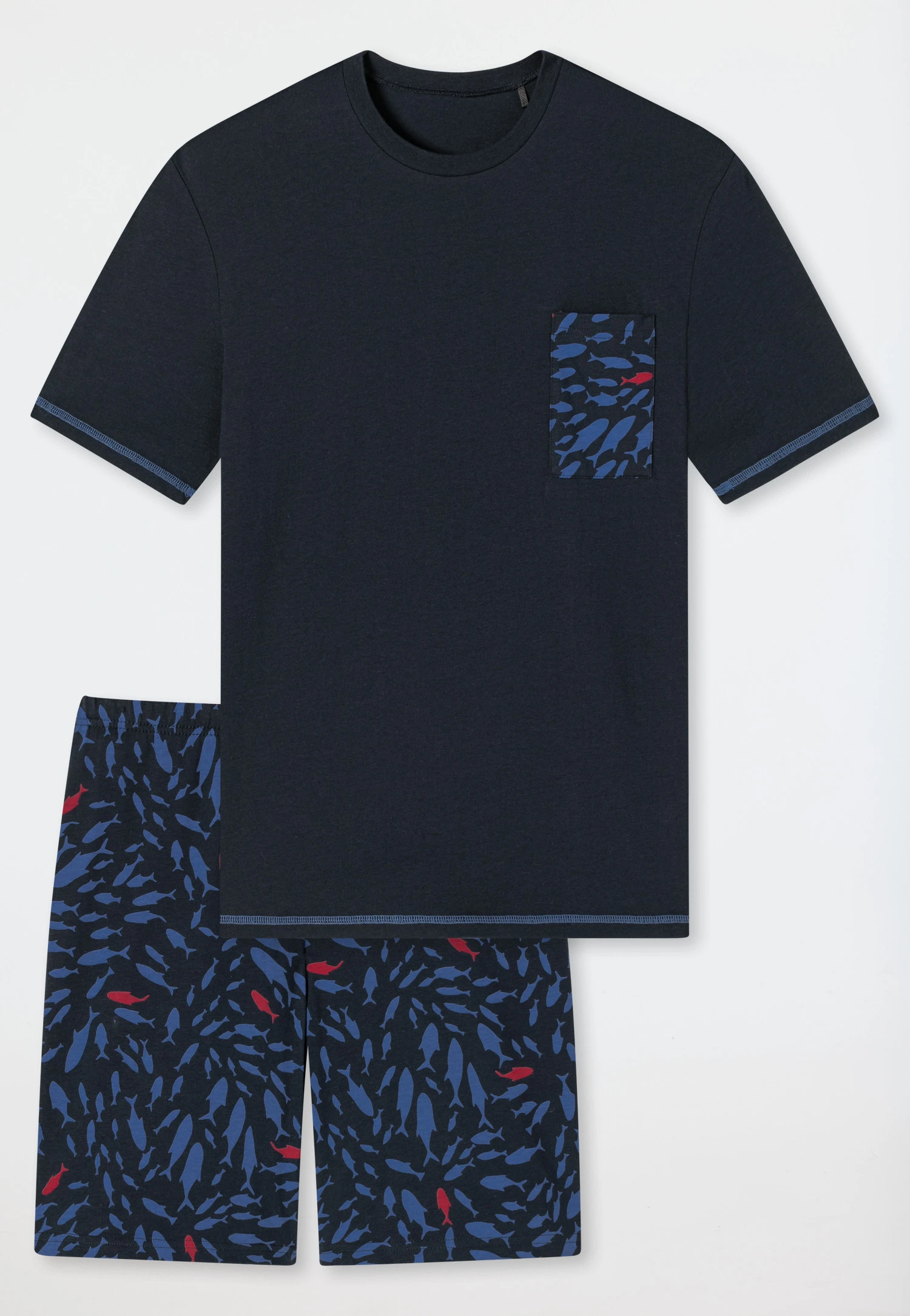 Schiesser Pajamas Short Organic Cotton Chest Pocket Fish Dark Blue - Aquatic Flow 1 Schiesser Pajamas Short Organic Cotton Chest Pocket Fish Dark Blue - Aquatic Flow