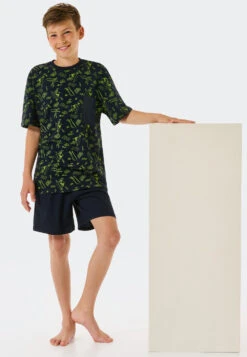Schiesser Pajamas Short Organic Cotton Breast Pocket Surfer Dark Blue - Ocean Flow -Uni Style Shop schlafanzug kurz organic cotton brusttasche surfer dunkelblau ocean flow 178985 803 front