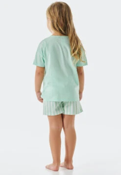Schiesser Pajamas Short Organic Cotton Cat Paper Boat Stripes Mint - Cat Zoe -Uni Style Shop schlafanzug kurz organic cotton katze papierboot streifen mint cat zoe 178919 708 back