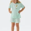 Schiesser Pajamas Short Organic Cotton Cat Paper Boat Stripes Mint - Cat Zoe