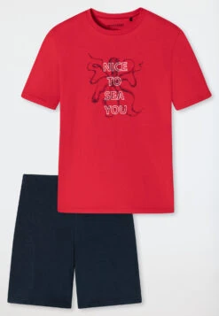 Schiesser Pajamas Short Organic Cotton Octopus Red - Aquatic Flow -Uni Style Shop schlafanzug kurz organic cotton krake rot aquatic flow 178983 500 detail1