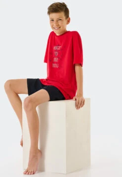 Schiesser Pajamas Short Organic Cotton Octopus Red - Aquatic Flow -Uni Style Shop schlafanzug kurz organic cotton krake rot aquatic flow 178983 500 front