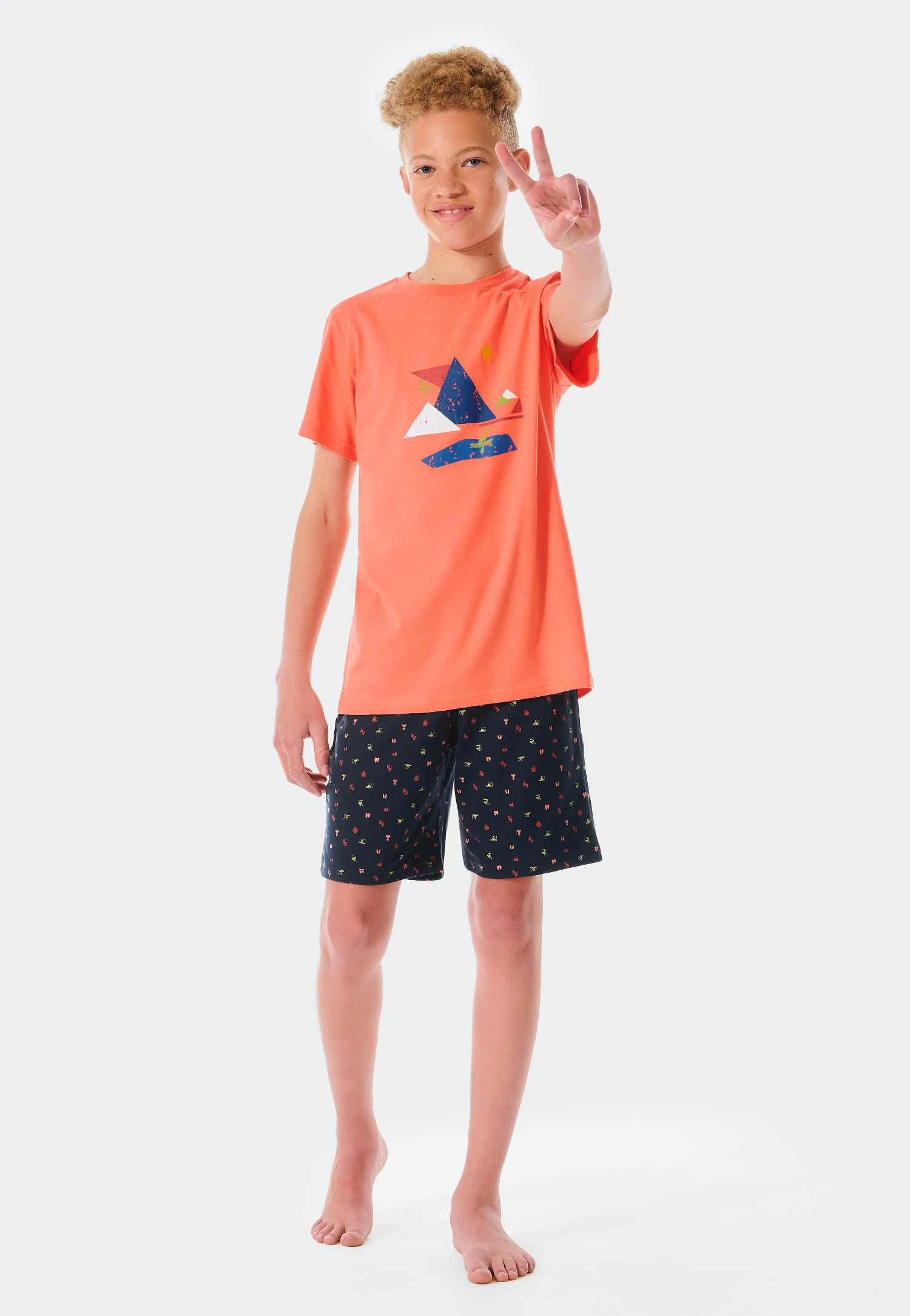 Schiesser Short Pajamas Organic Cotton Papaya - Summer Camp 4 Schiesser Short Pajamas Organic Cotton Papaya - Summer Camp - Image 4