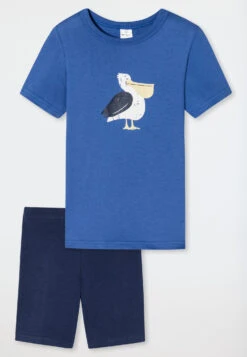 Schiesser Pajamas Short Organic Cotton Pelican Aqua - Natural Love -Uni Style Shop schlafanzug kurz organic cotton pelikan aqua natural love 179018 833 detail1