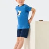 Schiesser Pajamas Short Organic Cotton Pelican Aqua - Natural Love