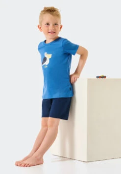 Schiesser Pajamas Short Organic Cotton Pelican Aqua - Natural Love