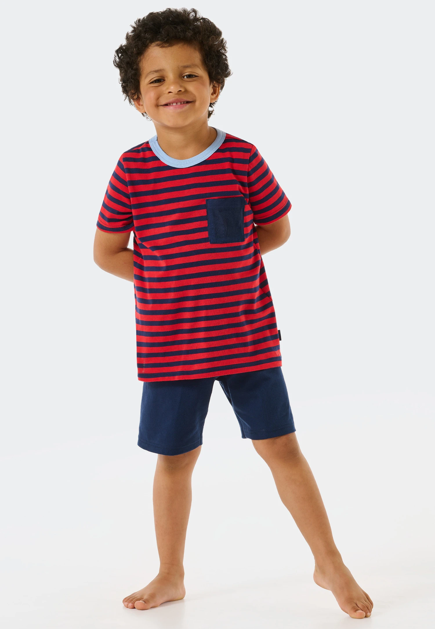 Schiesser Pajamas Short Organic Cotton Striped Chest Pocket Red - Boys World 1 Schiesser Pajamas Short Organic Cotton Striped Chest Pocket Red - Boys World
