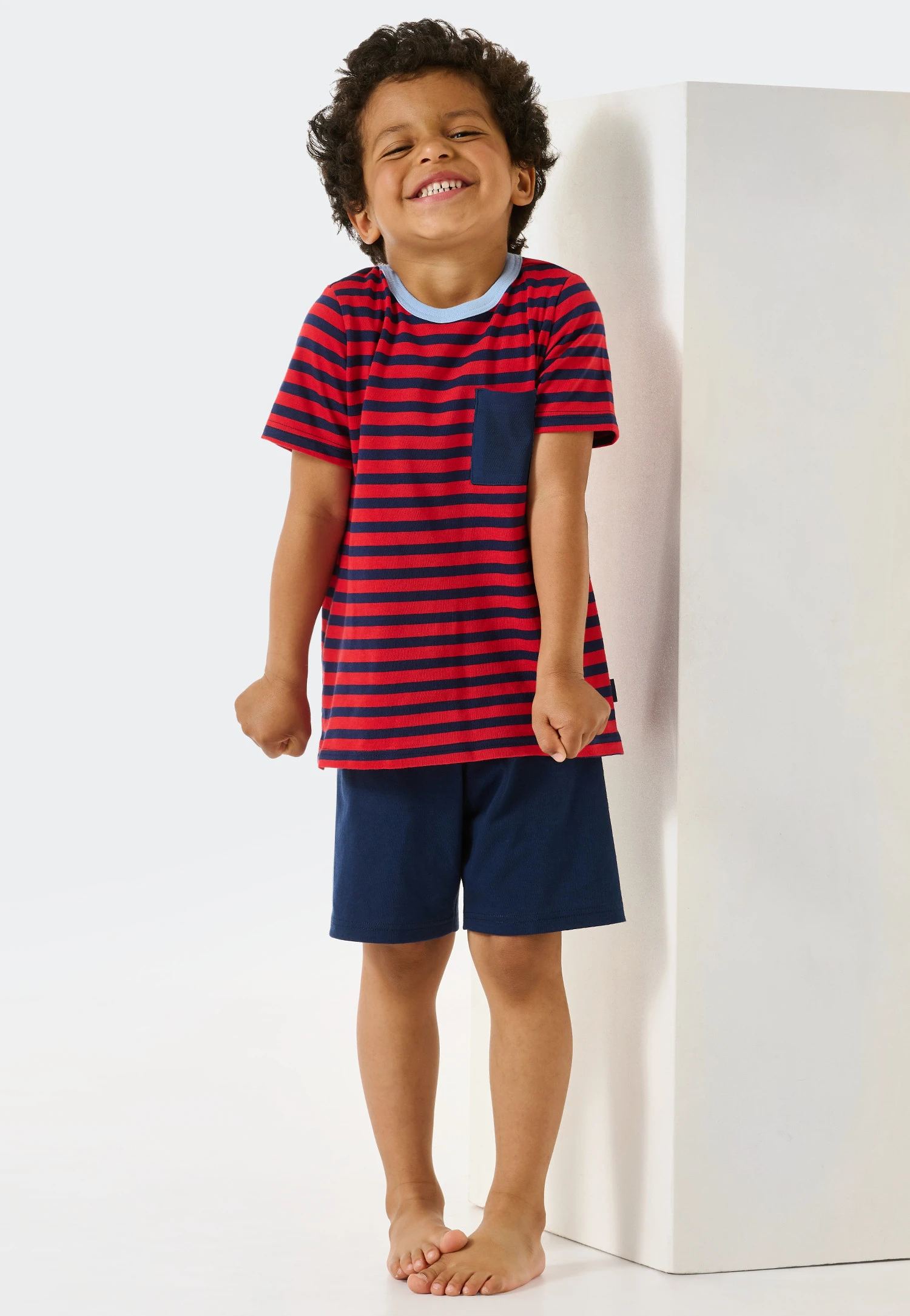 Schiesser Pajamas Short Organic Cotton Striped Chest Pocket Red - Boys World 2 Schiesser Pajamas Short Organic Cotton Striped Chest Pocket Red - Boys World - Image 2