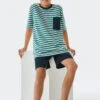 Schiesser Pajamas Short Organic Cotton Stripes Dark Green – Ocean Flow