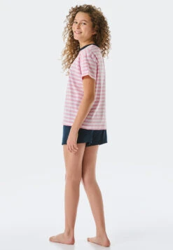 Schiesser Pajamas Short Organic Cotton Stripes Heart Pink - Ocean Flow -Uni Style Shop schlafanzug kurz organic cotton ringel herz rosa ocean flow 178964 503 back