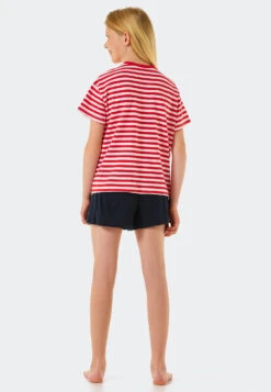 Schiesser Pajamas Short Organic Cotton Stripes Heart Red - Aquatic Flow -Uni Style Shop schlafanzug kurz organic cotton ringel herz rot aquatic flow 178964 500 back