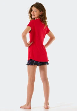 Schiesser Pajamas Short Organic Cotton Ruffles Sunglasses Red - Aquatic Flow -Uni Style Shop schlafanzug kurz organic cotton rueschen sonnenbrille rot aquatic flow 178966 500 back