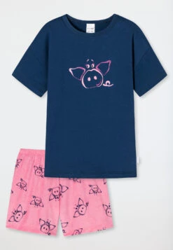 Schiesser Pajamas Short Organic Cotton Pigs Blue - Girls World