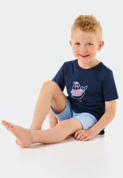Schiesser Pajamas Short Organic Cotton Seal Dark Blue - Boys World -Uni Style Shop schlafanzug kurz organic cotton seebaer dunkelblau boys world 179018 803 front