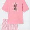Schiesser Pajamas Short Organic Cotton Stripes Pineapple Pink - Ocean Flow