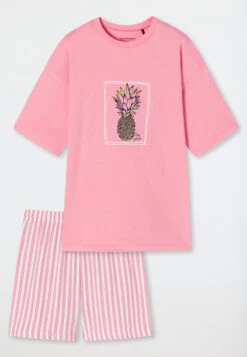 Schiesser Pajamas Short Organic Cotton Stripes Pineapple Pink - Ocean Flow