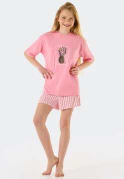 Schiesser Pajamas Short Organic Cotton Stripes Pineapple Pink - Ocean Flow -Uni Style Shop schlafanzug kurz organic cotton streifen ananas rosa ocean flow 178969 503 detail2