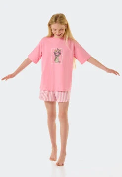 Schiesser Pajamas Short Organic Cotton Stripes Pineapple Pink - Ocean Flow -Uni Style Shop schlafanzug kurz organic cotton streifen ananas rosa ocean flow 178969 503 front