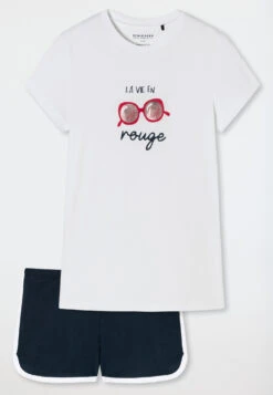 Schiesser Pajamas Short Organic Cotton Stripes Sunglasses White - Aquatic Flow