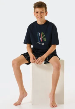 Schiesser Pajamas Short Organic Cotton Surfboard Lime - Ocean Flow -Uni Style Shop schlafanzug kurz organic cotton surfboard lime ocean flow 178987 710 front