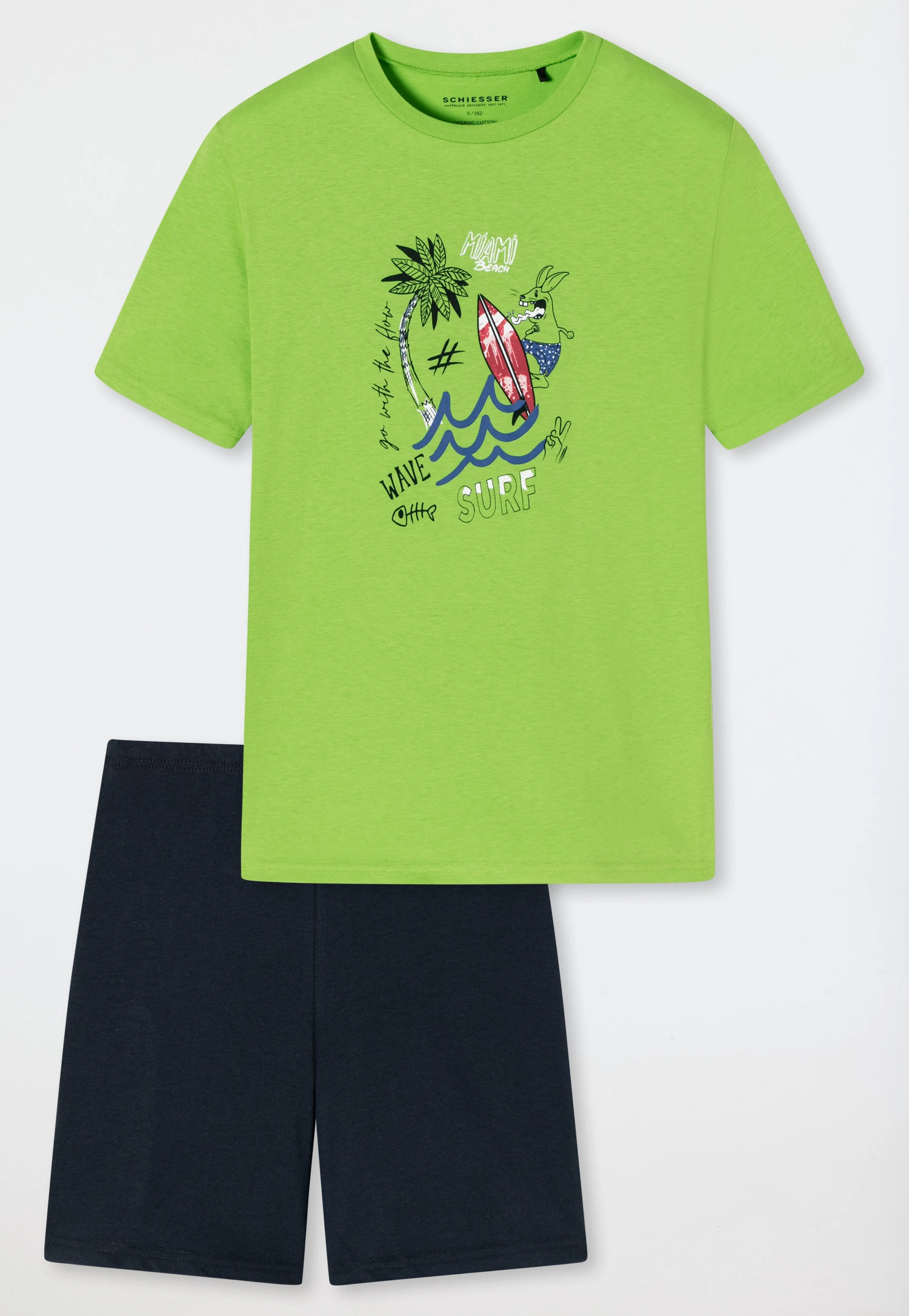 Schiesser Pajamas Short Organic Cotton Surfer Lime - Ocean Flow 1 Schiesser Pajamas Short Organic Cotton Surfer Lime - Ocean Flow