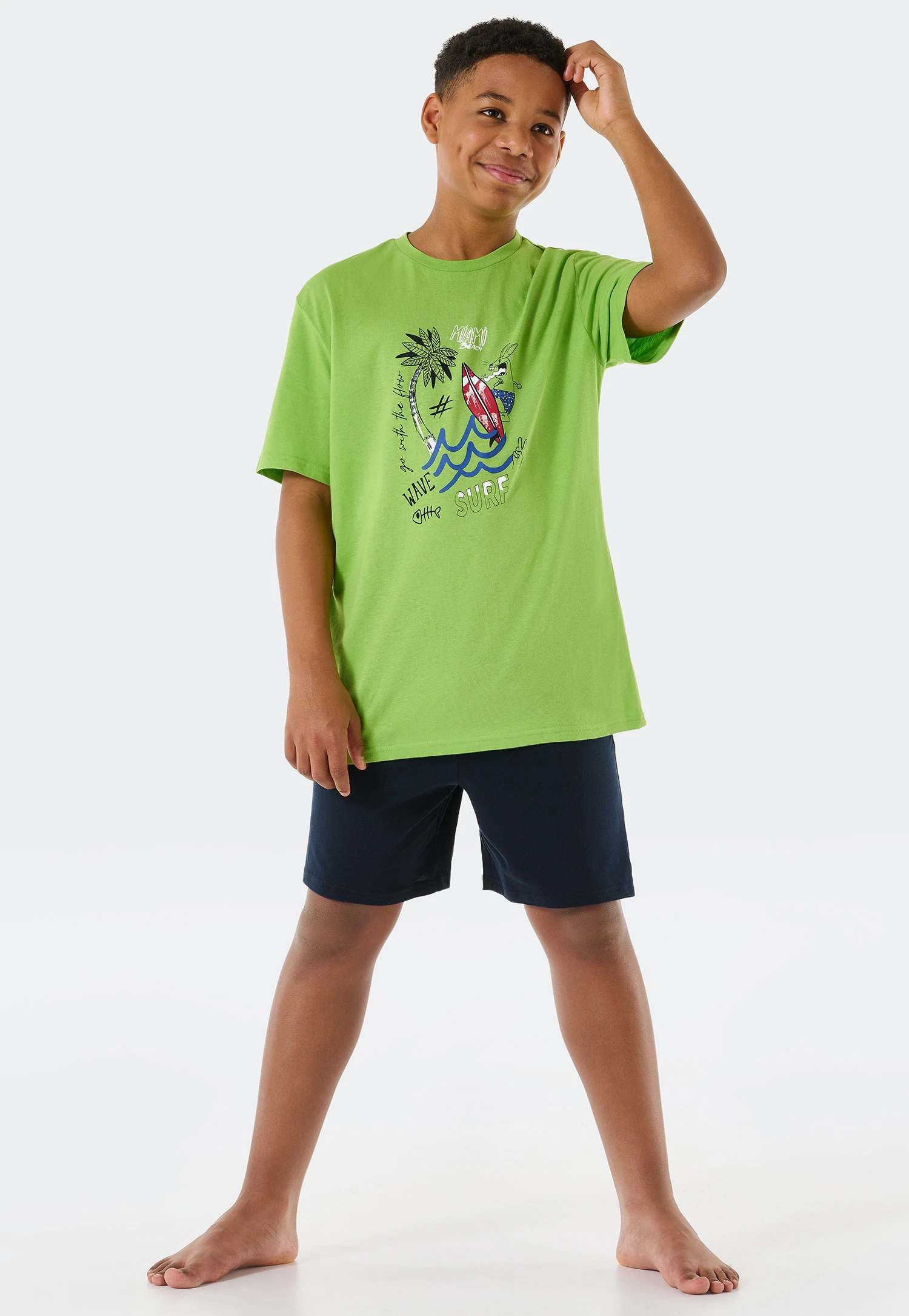 Schiesser Pajamas Short Organic Cotton Surfer Lime - Ocean Flow 4 Schiesser Pajamas Short Organic Cotton Surfer Lime - Ocean Flow - Image 4