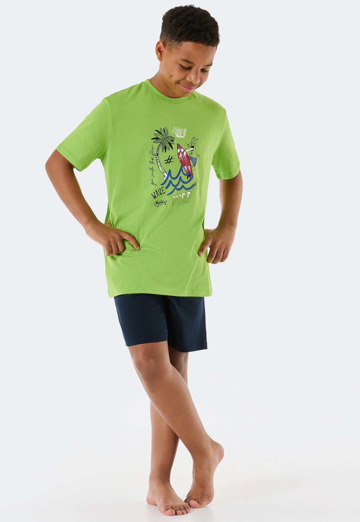 Schiesser Pajamas Short Organic Cotton Surfer Lime - Ocean Flow 2 Schiesser Pajamas Short Organic Cotton Surfer Lime - Ocean Flow - Image 2
