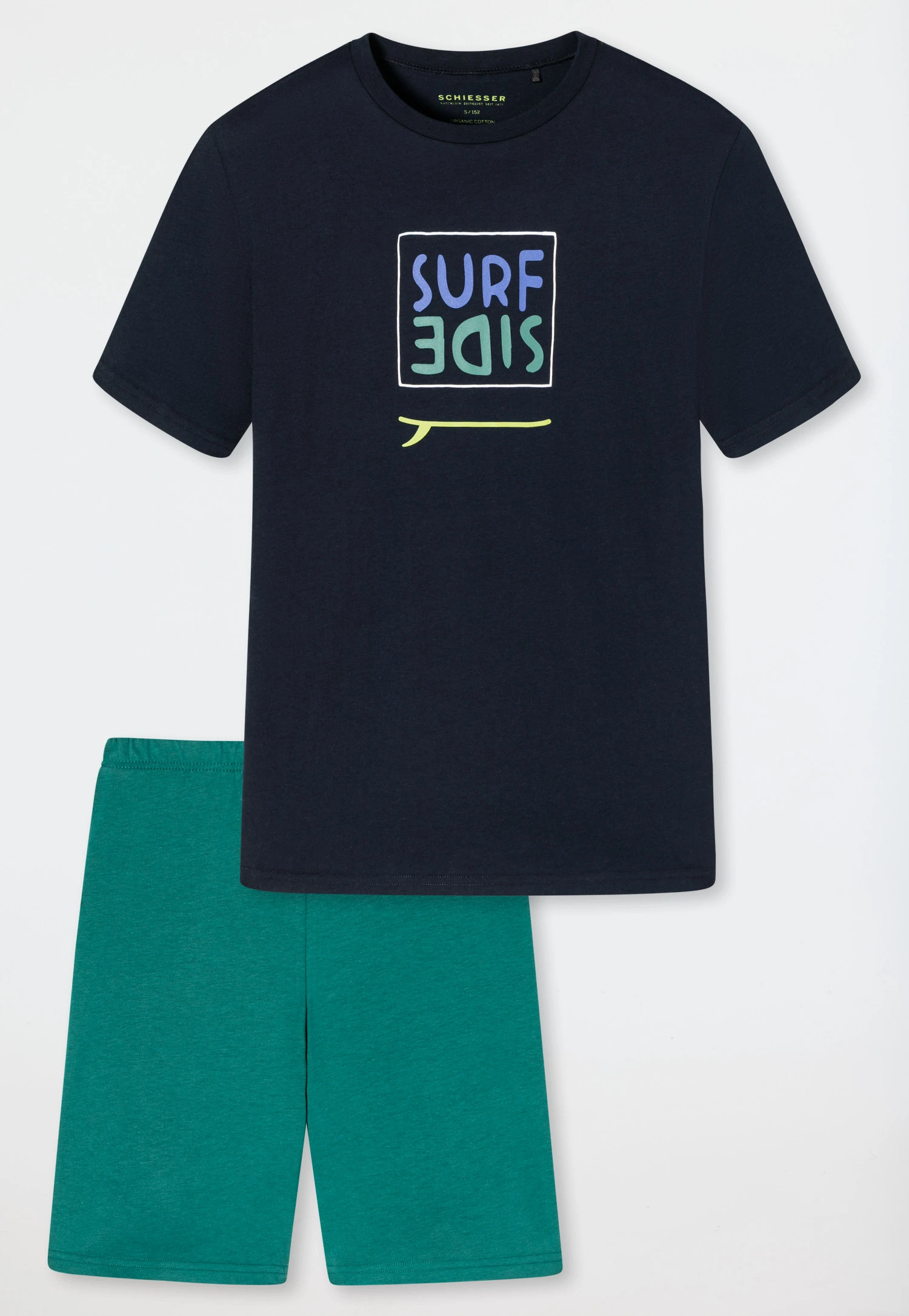 Schiesser Pajamas Short Organic Cotton Surfside Dark Blue - Ocean Flow 4 Schiesser Pajamas Short Organic Cotton Surfside Dark Blue - Ocean Flow - Image 4